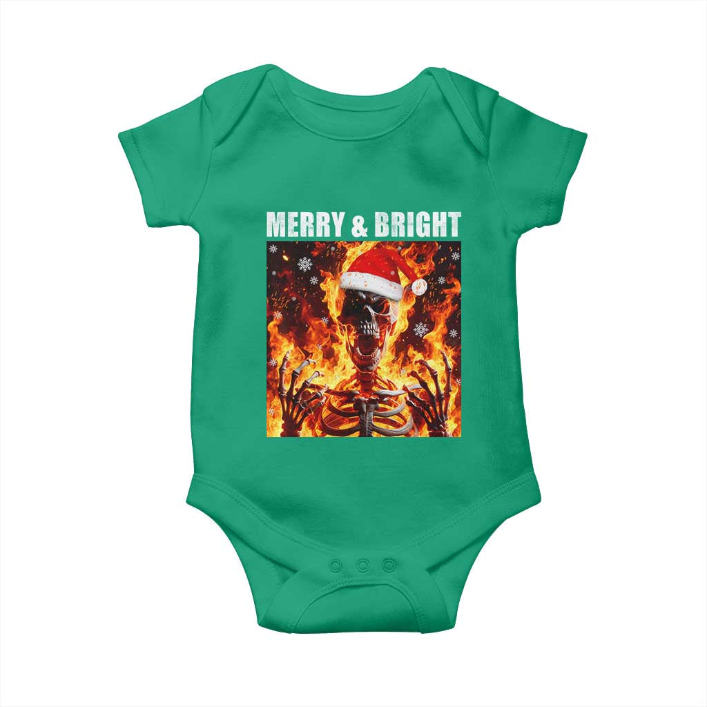Funny Merry And Bright Baby Onesie Christmas Chaos Xmas Skeleton Fire Flames TS11 Irish Green Print Your Wear