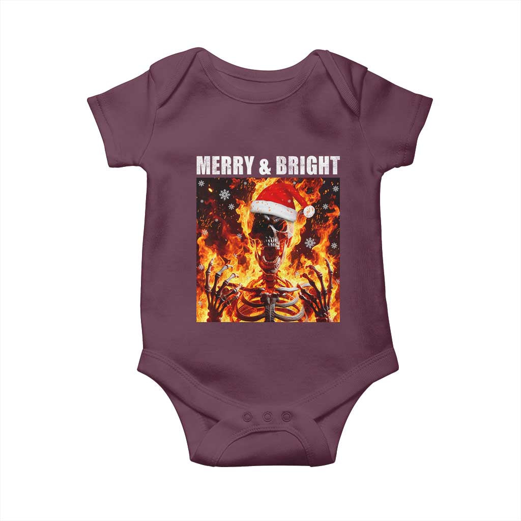 Funny Merry And Bright Baby Onesie Christmas Chaos Xmas Skeleton Fire Flames TS11 Maroon Print Your Wear