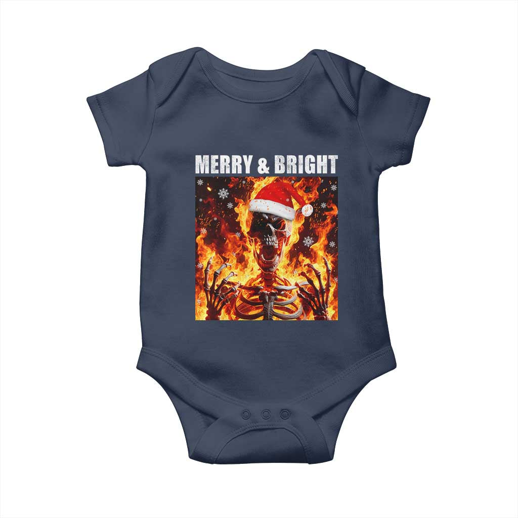 Funny Merry And Bright Baby Onesie Christmas Chaos Xmas Skeleton Fire Flames TS11 Navy Print Your Wear