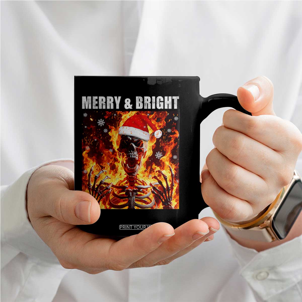 Funny Merry And Bright Coffee Mug Christmas Chaos Xmas Skeleton Fire Flames TS11 Print Your Wear