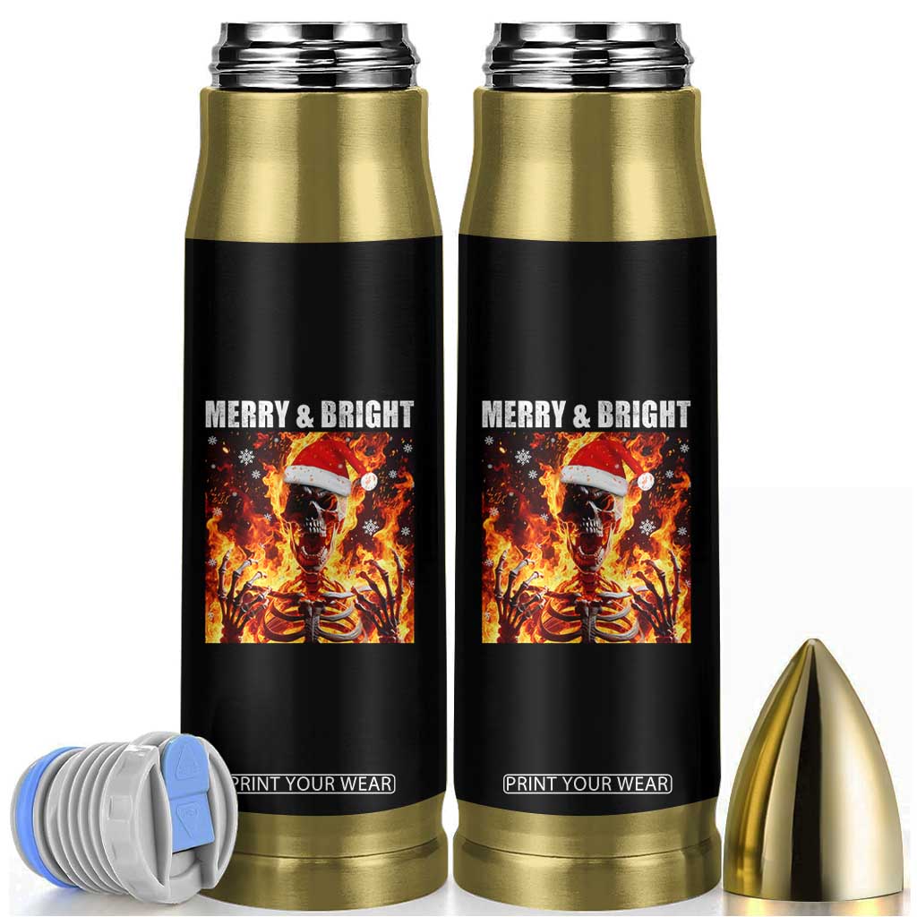 Funny Merry And Bright Bullet Tumbler Christmas Chaos Xmas Skeleton Fire Flames TS11 Black Print Your Wear