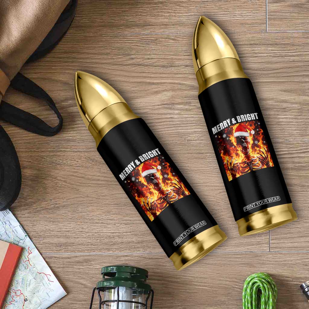 Funny Merry And Bright Bullet Tumbler Christmas Chaos Xmas Skeleton Fire Flames TS11 Print Your Wear