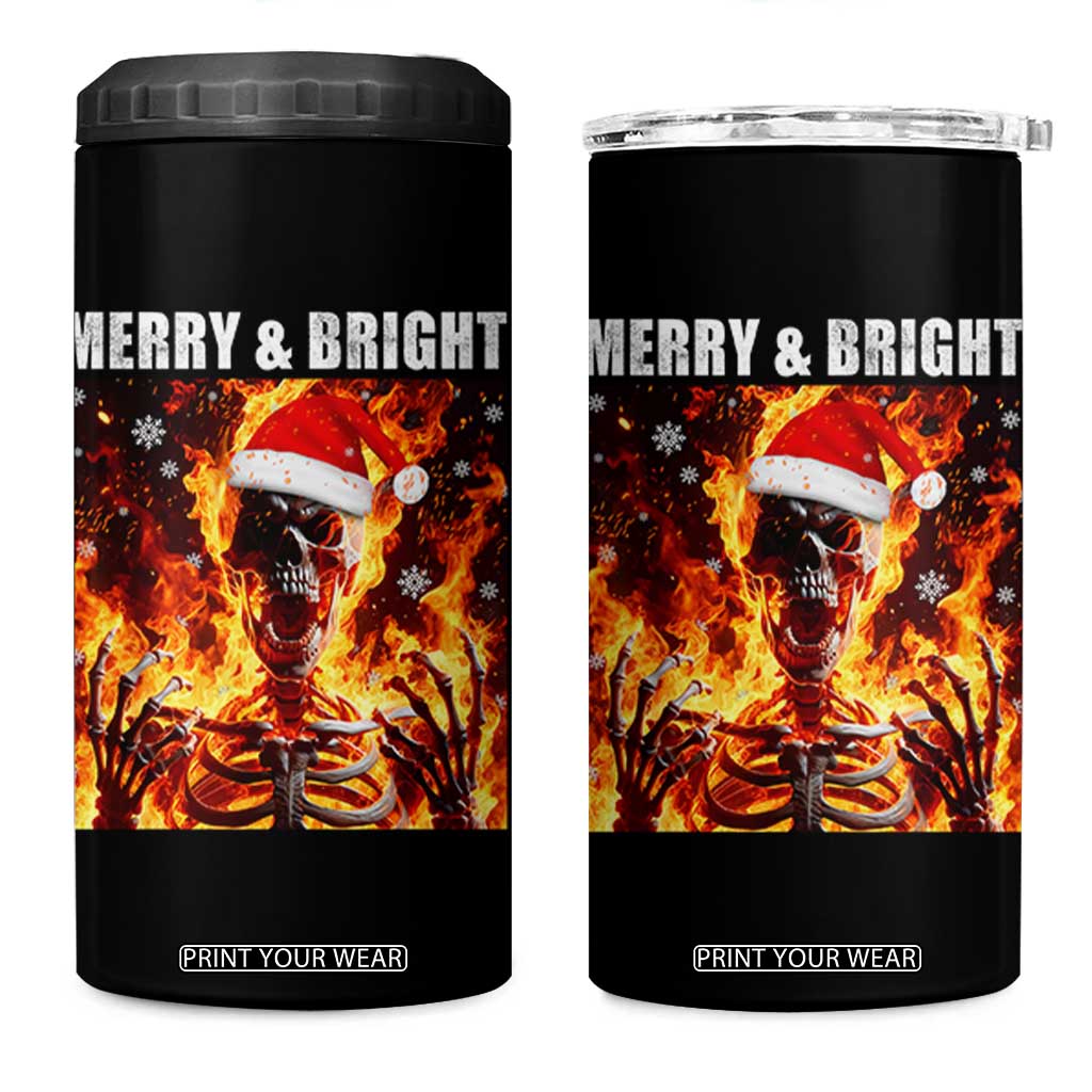 Funny Merry And Bright 4 in 1 Can Cooler Tumbler Christmas Chaos Xmas Skeleton Fire Flames TS11 One Size: 16 oz Black Print Your Wear