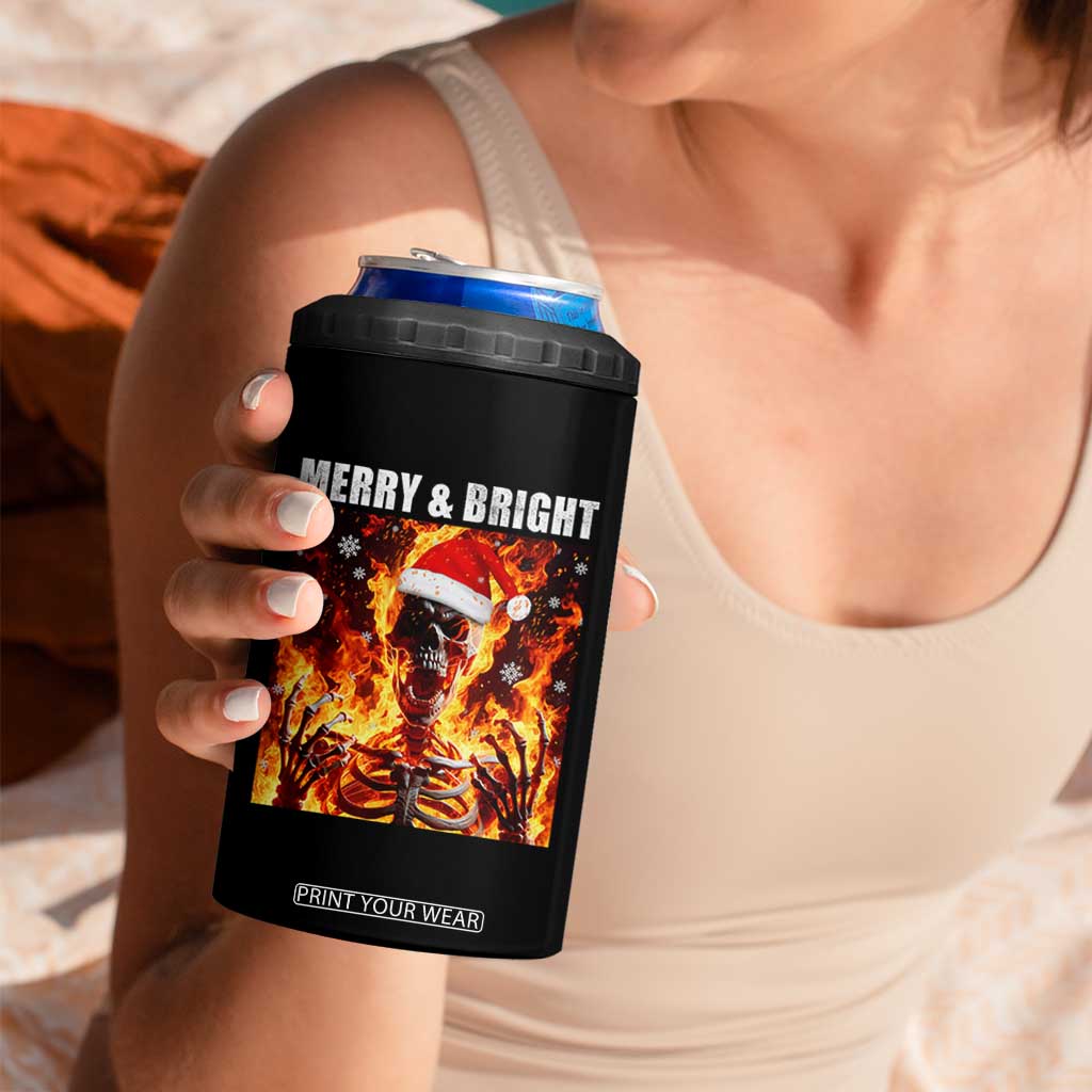 Funny Merry And Bright 4 in 1 Can Cooler Tumbler Christmas Chaos Xmas Skeleton Fire Flames TS11 Print Your Wear