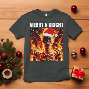 Funny Merry And Bright T Shirt Christmas Chaos Xmas Skeleton Fire Flames TS11 Dark Heather Print Your Wear