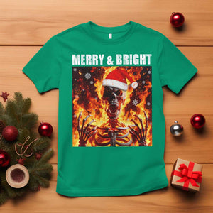 Funny Merry And Bright T Shirt Christmas Chaos Xmas Skeleton Fire Flames TS11 Irish Green Print Your Wear