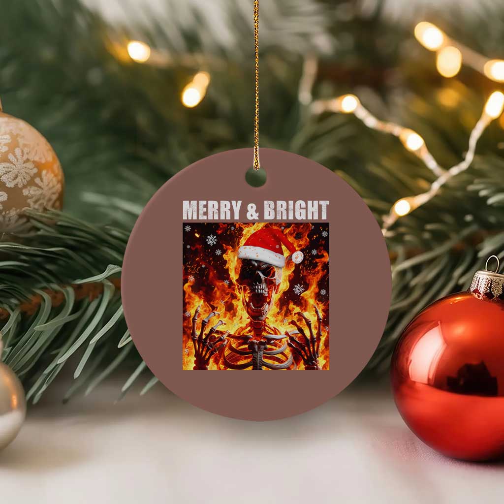 Funny Merry And Bright Ceramic Ornament Christmas Chaos Xmas Skeleton Fire Flames TS11 1pc Mocha Print Your Wear