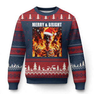 Funny Merry And Bright Ugly Christmas Sweater Christmas Chaos Xmas Skeleton Fire Flames TS11 Navy Red Print Your Wear