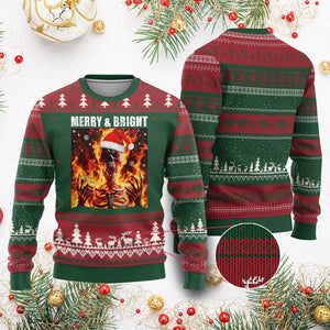 Funny Merry And Bright Ugly Christmas Sweater Christmas Chaos Xmas Skeleton Fire Flames TS11 Red Green Print Your Wear