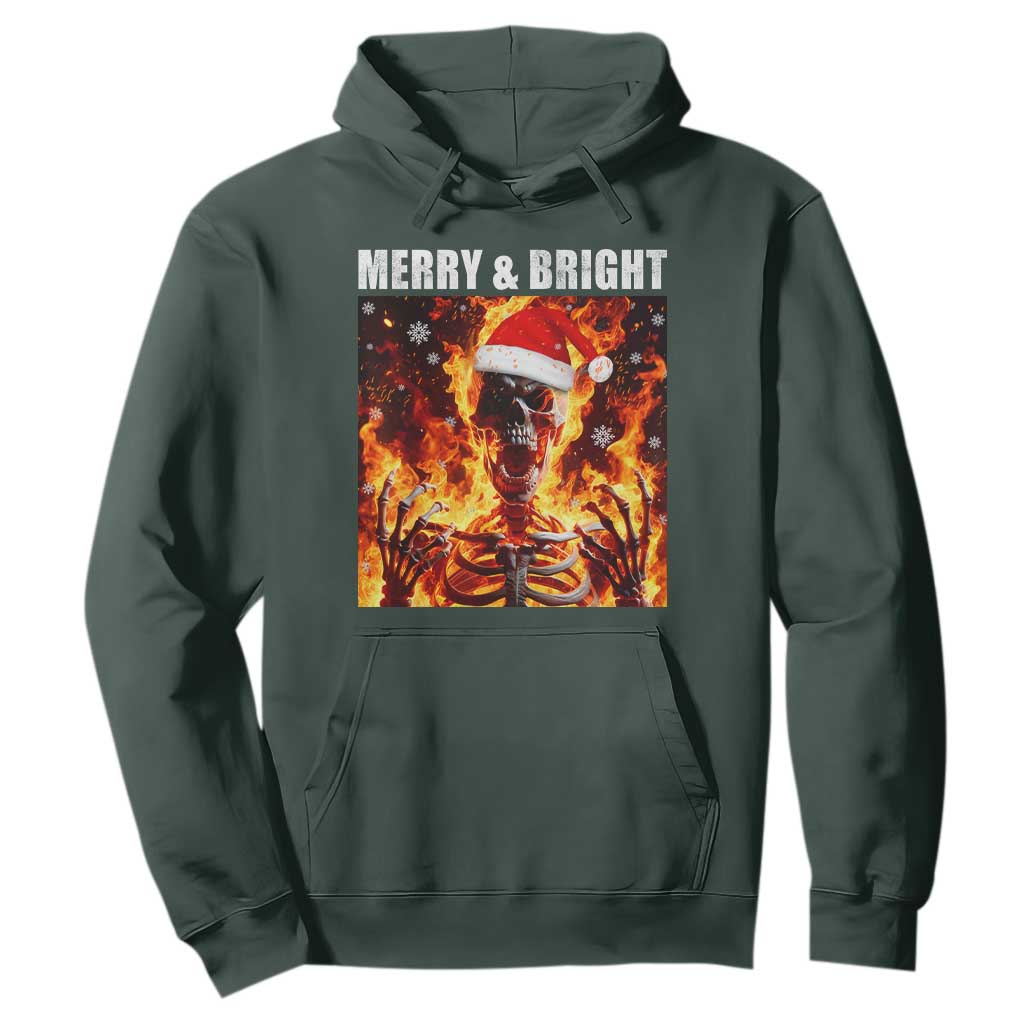 Funny Merry And Bright Hoodie Christmas Chaos Xmas Skeleton Fire Flames TS11 Dark Forest Green Print Your Wear