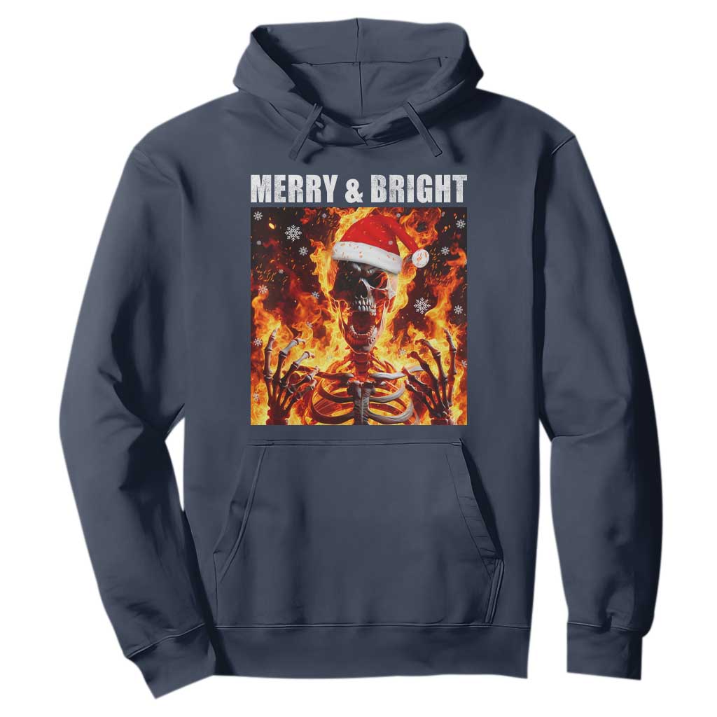 Funny Merry And Bright Hoodie Christmas Chaos Xmas Skeleton Fire Flames TS11 Navy Print Your Wear