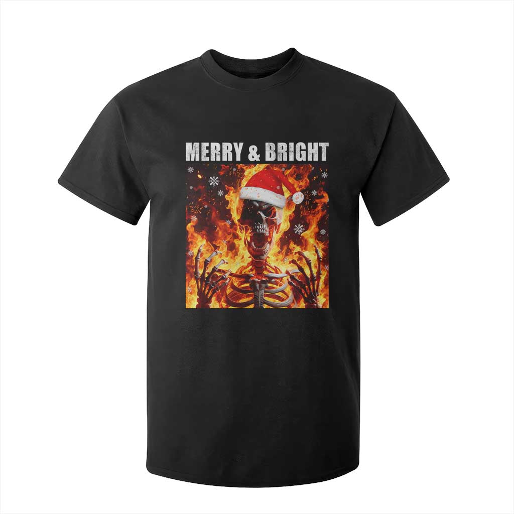Funny Merry And Bright T Shirt For Kid Christmas Chaos Xmas Skeleton Fire Flames TS11 Black Print Your Wear