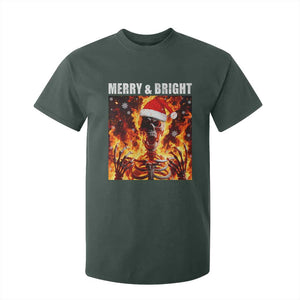 Funny Merry And Bright T Shirt For Kid Christmas Chaos Xmas Skeleton Fire Flames TS11 Dark Forest Green Print Your Wear