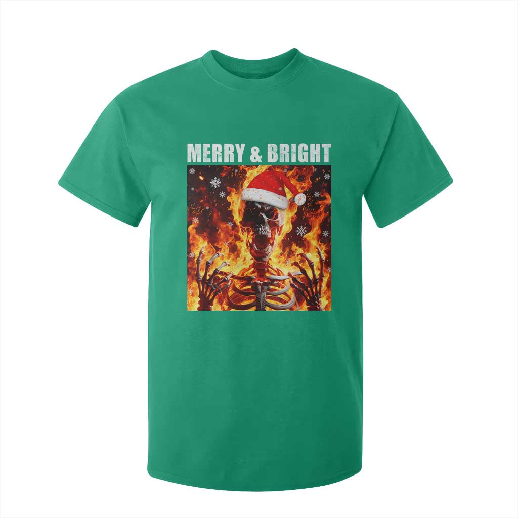 Funny Merry And Bright T Shirt For Kid Christmas Chaos Xmas Skeleton Fire Flames TS11 Irish Green Print Your Wear