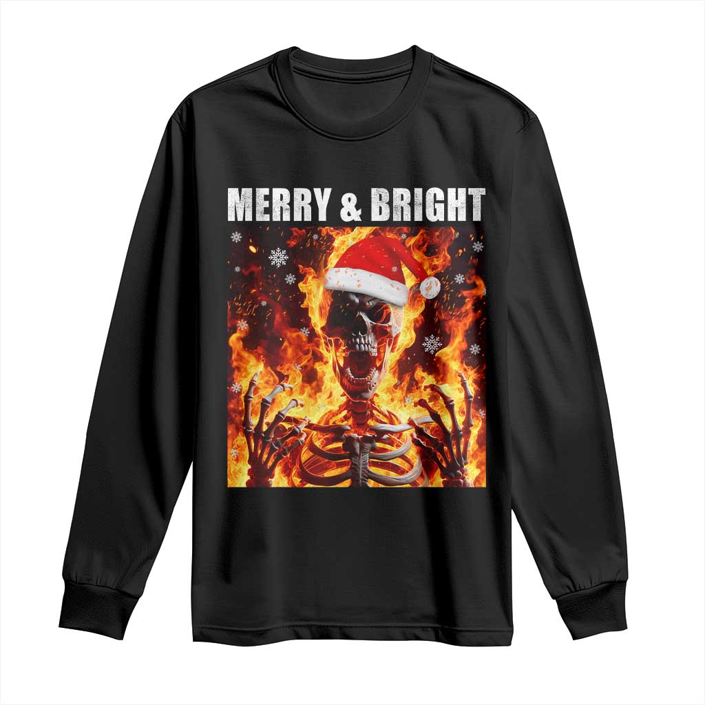 Funny Merry And Bright Long Sleeve Shirt Christmas Chaos Xmas Skeleton Fire Flames TS11 Black Print Your Wear