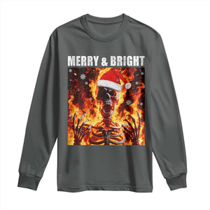 Funny Merry And Bright Long Sleeve Shirt Christmas Chaos Xmas Skeleton Fire Flames TS11 Dark Heather Print Your Wear