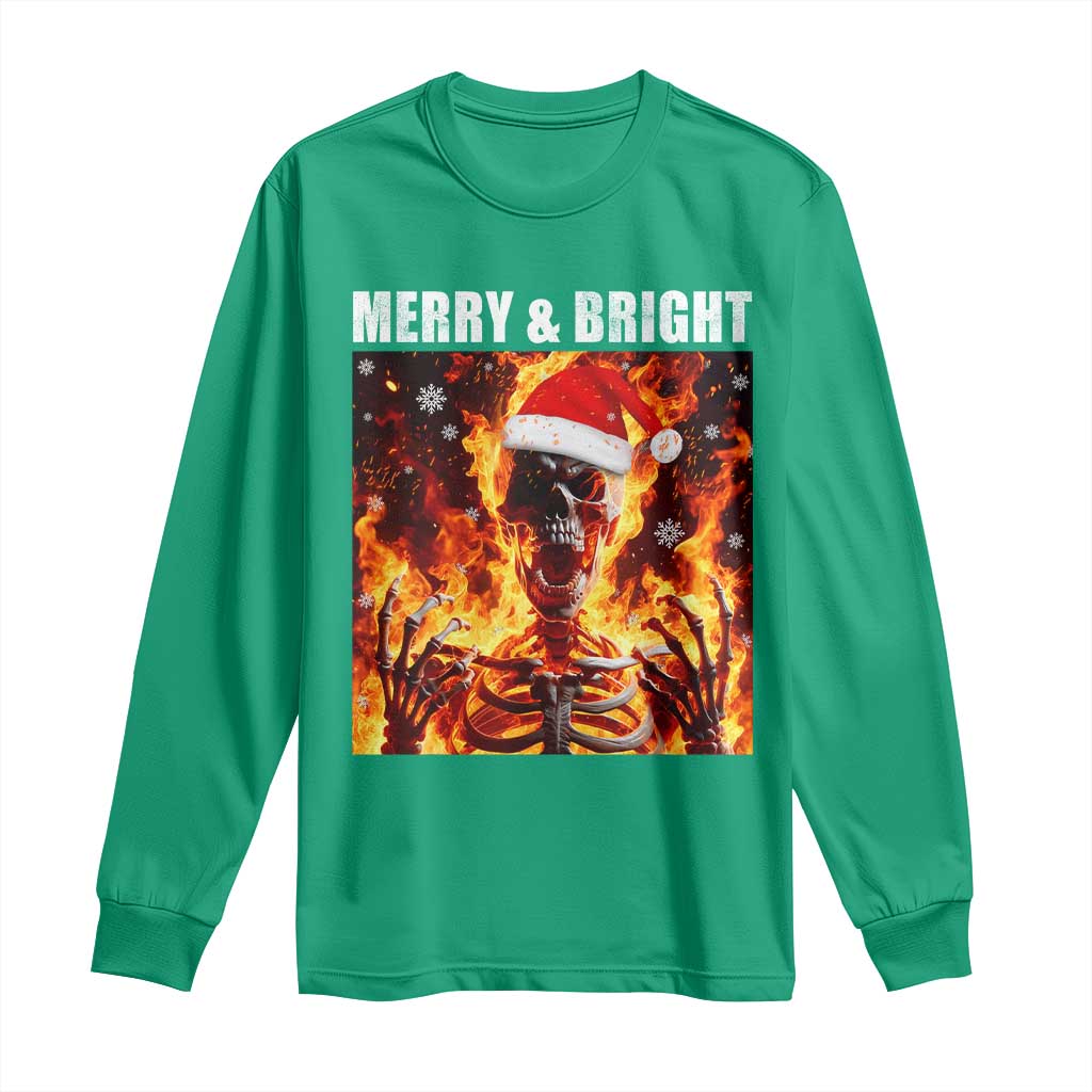 Funny Merry And Bright Long Sleeve Shirt Christmas Chaos Xmas Skeleton Fire Flames TS11 Irish Green Print Your Wear
