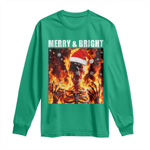 Funny Merry And Bright Long Sleeve Shirt Christmas Chaos Xmas Skeleton Fire Flames TS11 Irish Green Print Your Wear