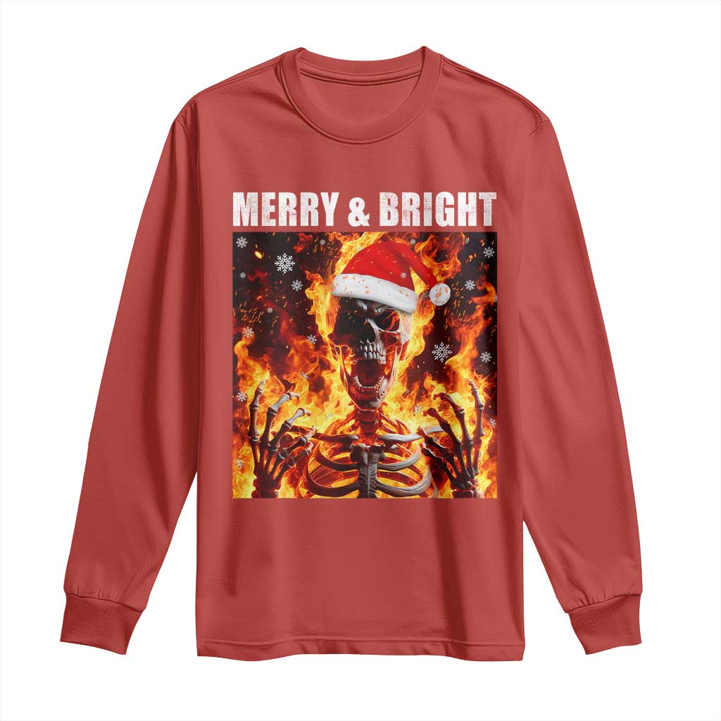 Funny Merry And Bright Long Sleeve Shirt Christmas Chaos Xmas Skeleton Fire Flames TS11 Red Print Your Wear