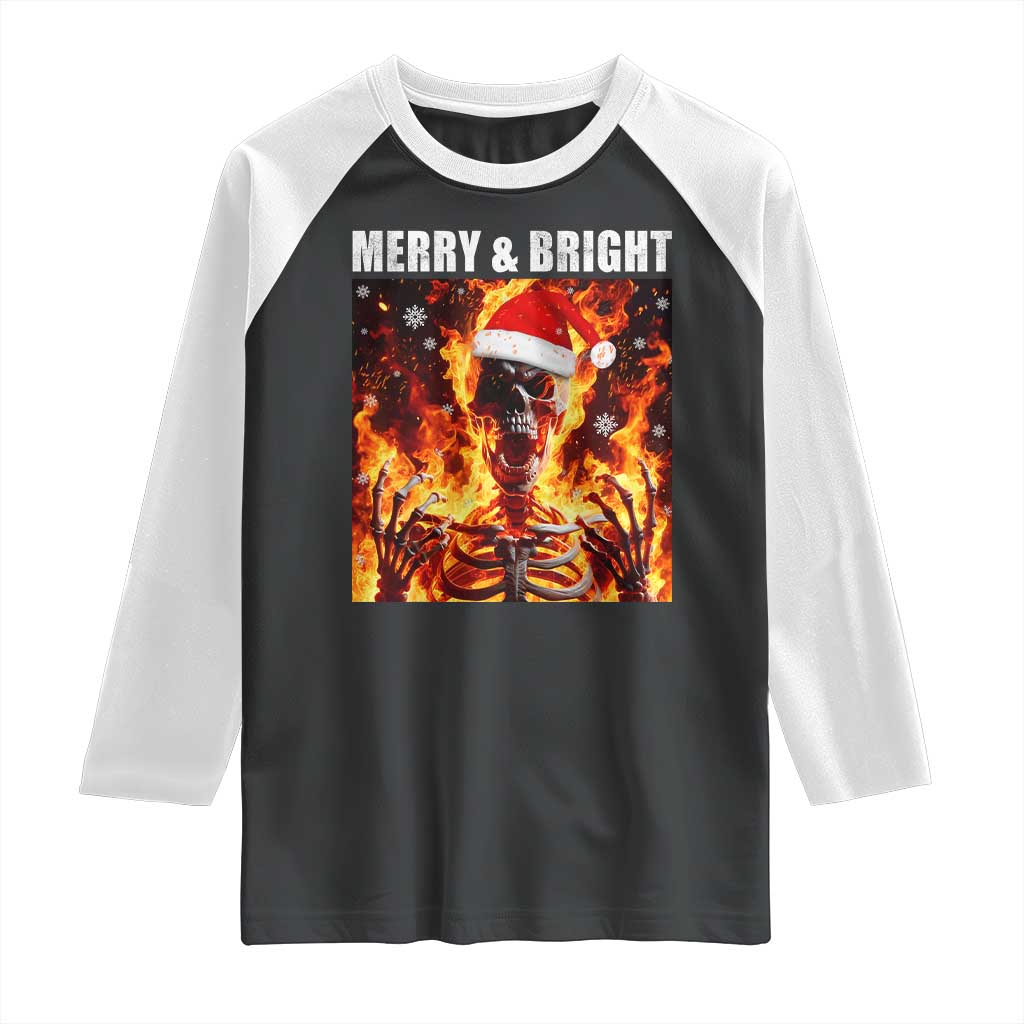 Funny Merry And Bright Raglan Shirt Christmas Chaos Xmas Skeleton Fire Flames TS11 Black White Print Your Wear
