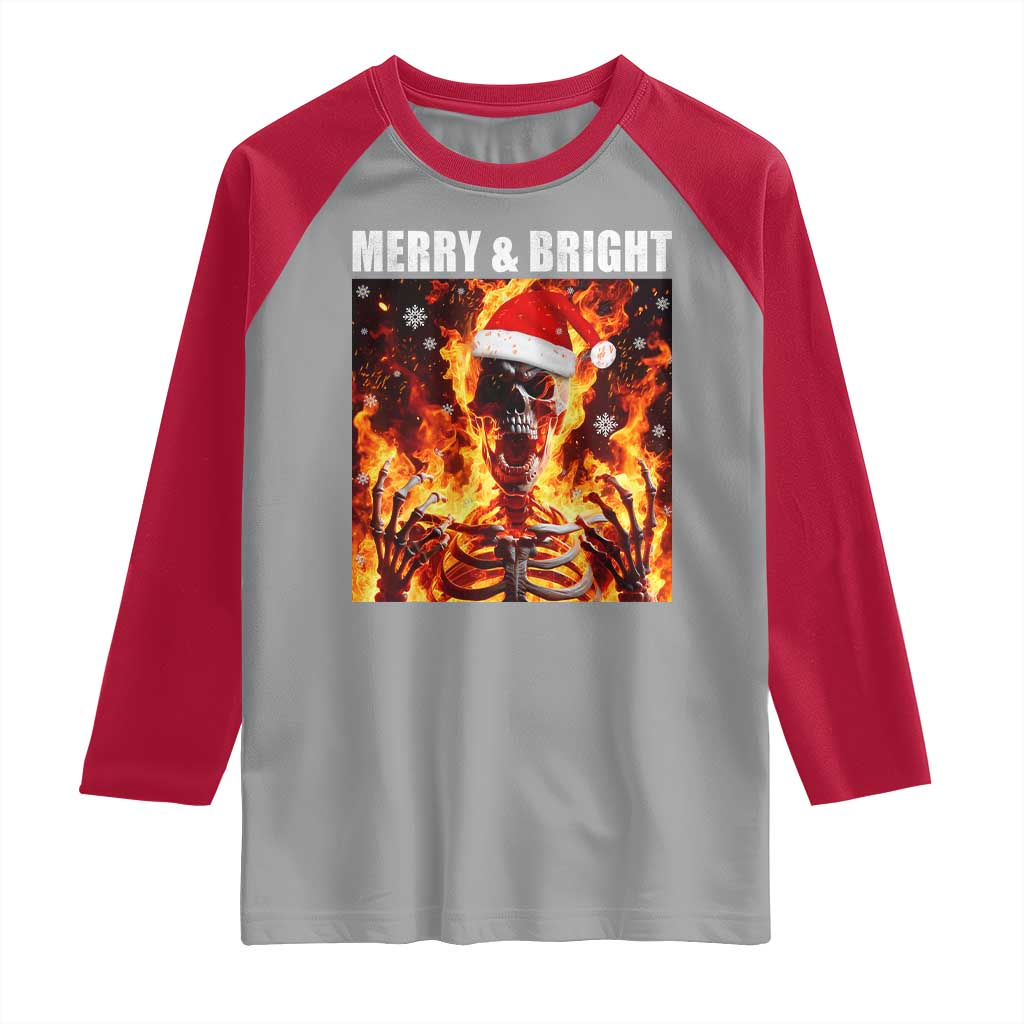 Funny Merry And Bright Raglan Shirt Christmas Chaos Xmas Skeleton Fire Flames TS11 Sport Gray Red Print Your Wear