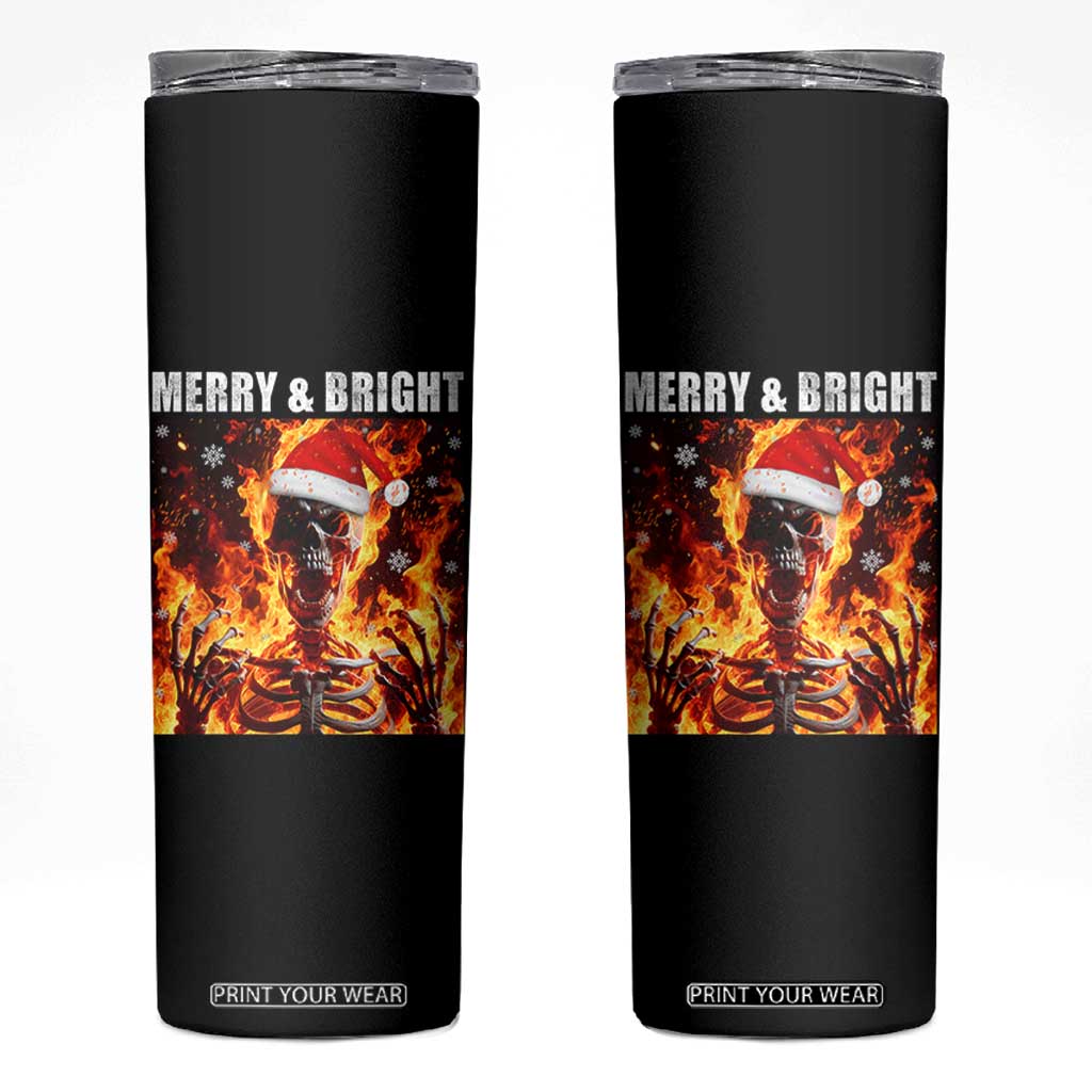 Funny Merry And Bright Skinny Tumbler Christmas Chaos Xmas Skeleton Fire Flames TS11 Black Print Your Wear