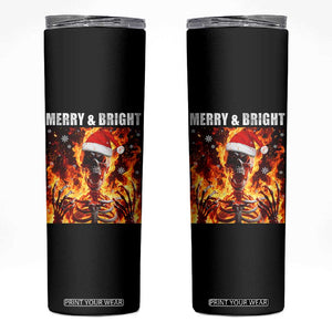 Funny Merry And Bright Skinny Tumbler Christmas Chaos Xmas Skeleton Fire Flames TS11 Black Print Your Wear