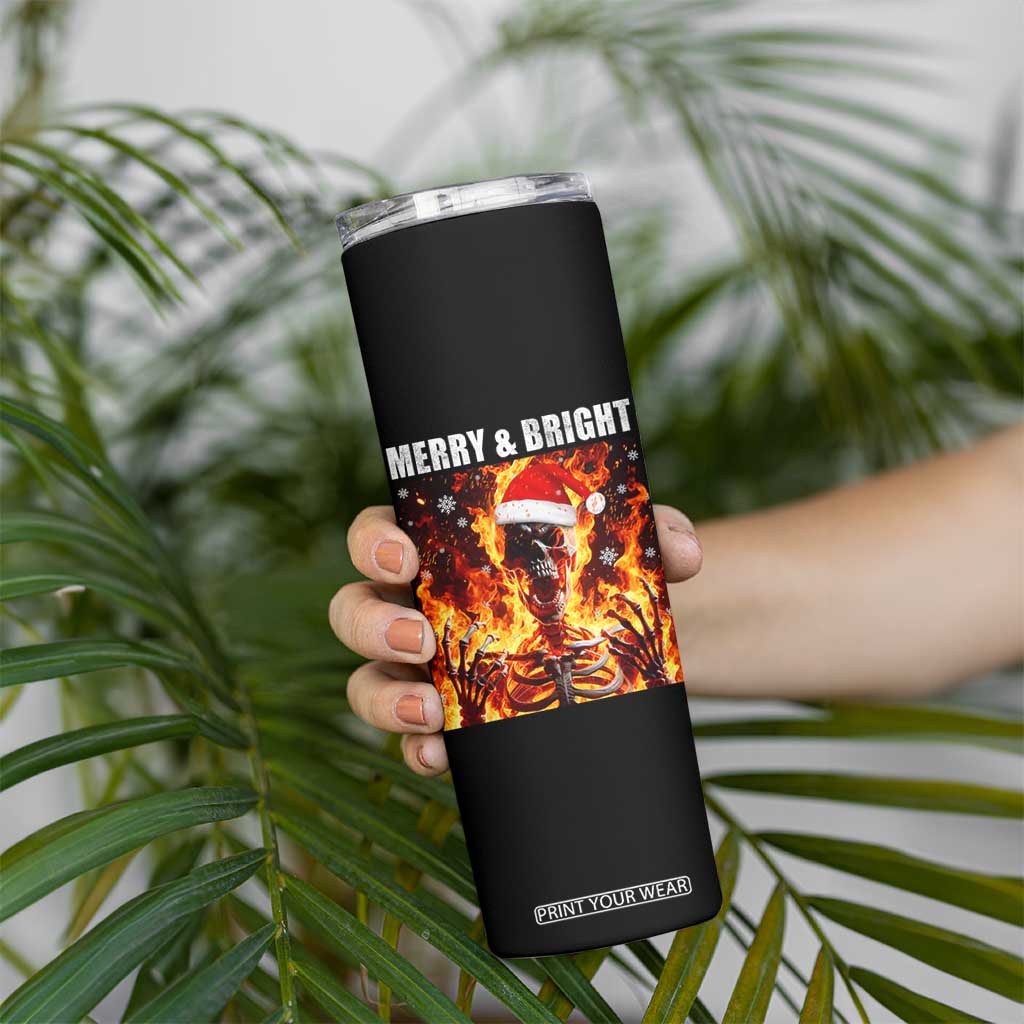 Funny Merry And Bright Skinny Tumbler Christmas Chaos Xmas Skeleton Fire Flames TS11 Print Your Wear