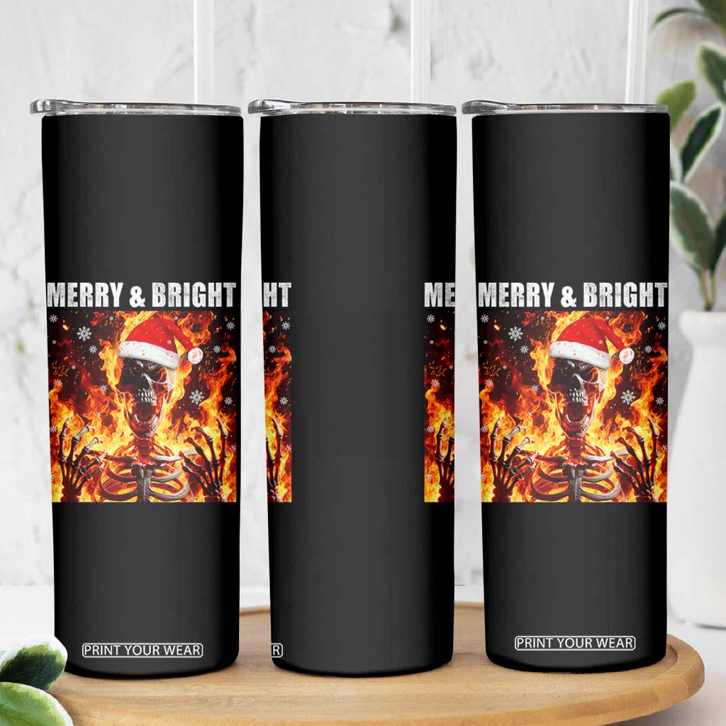 Funny Merry And Bright Skinny Tumbler Christmas Chaos Xmas Skeleton Fire Flames TS11 Print Your Wear