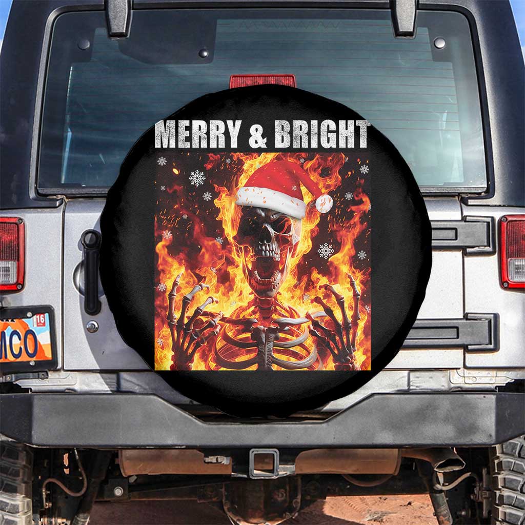 Funny Merry And Bright Spare Tire Cover Christmas Chaos Xmas Skeleton Fire Flames TS11 No hole Black Print Your Wear