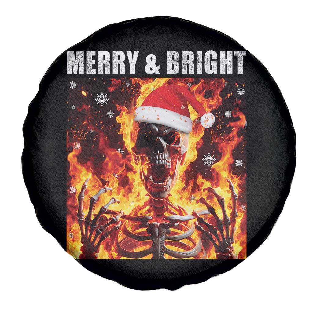 Funny Merry And Bright Spare Tire Cover Christmas Chaos Xmas Skeleton Fire Flames TS11 Print Your Wear