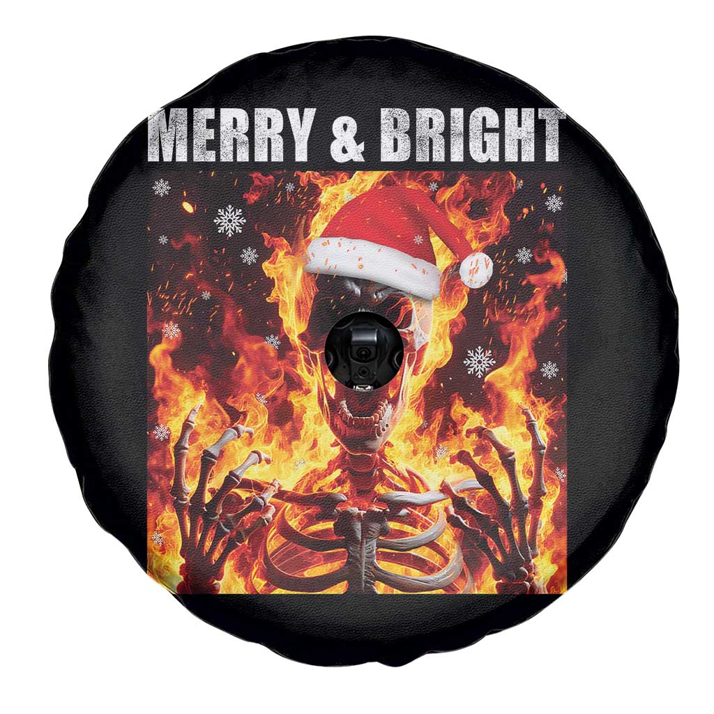 Funny Merry And Bright Spare Tire Cover Christmas Chaos Xmas Skeleton Fire Flames TS11 Print Your Wear