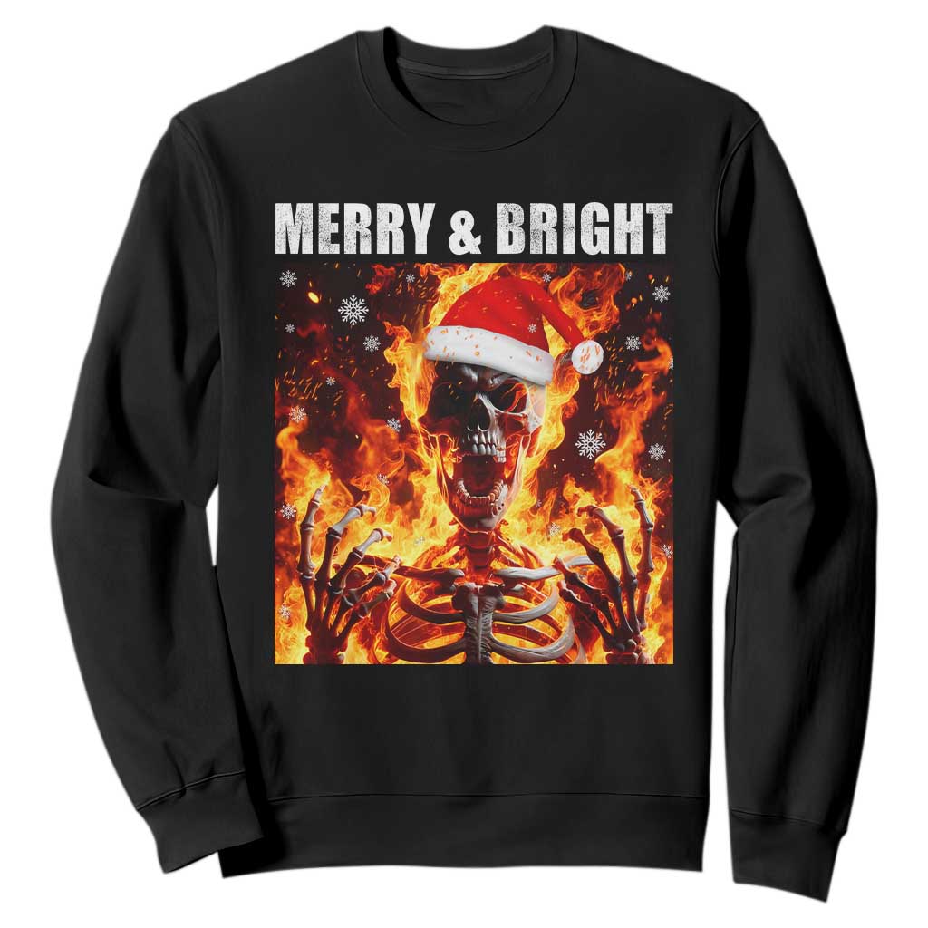 Funny Merry And Bright Sweatshirt Christmas Chaos Xmas Skeleton Fire Flames TS11 Black Print Your Wear