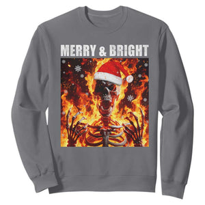 Funny Merry And Bright Sweatshirt Christmas Chaos Xmas Skeleton Fire Flames TS11 Charcoal Print Your Wear