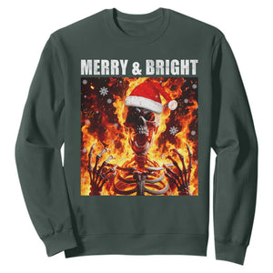 Funny Merry And Bright Sweatshirt Christmas Chaos Xmas Skeleton Fire Flames TS11 Dark Forest Green Print Your Wear