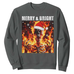 Funny Merry And Bright Sweatshirt Christmas Chaos Xmas Skeleton Fire Flames TS11 Dark Heather Print Your Wear