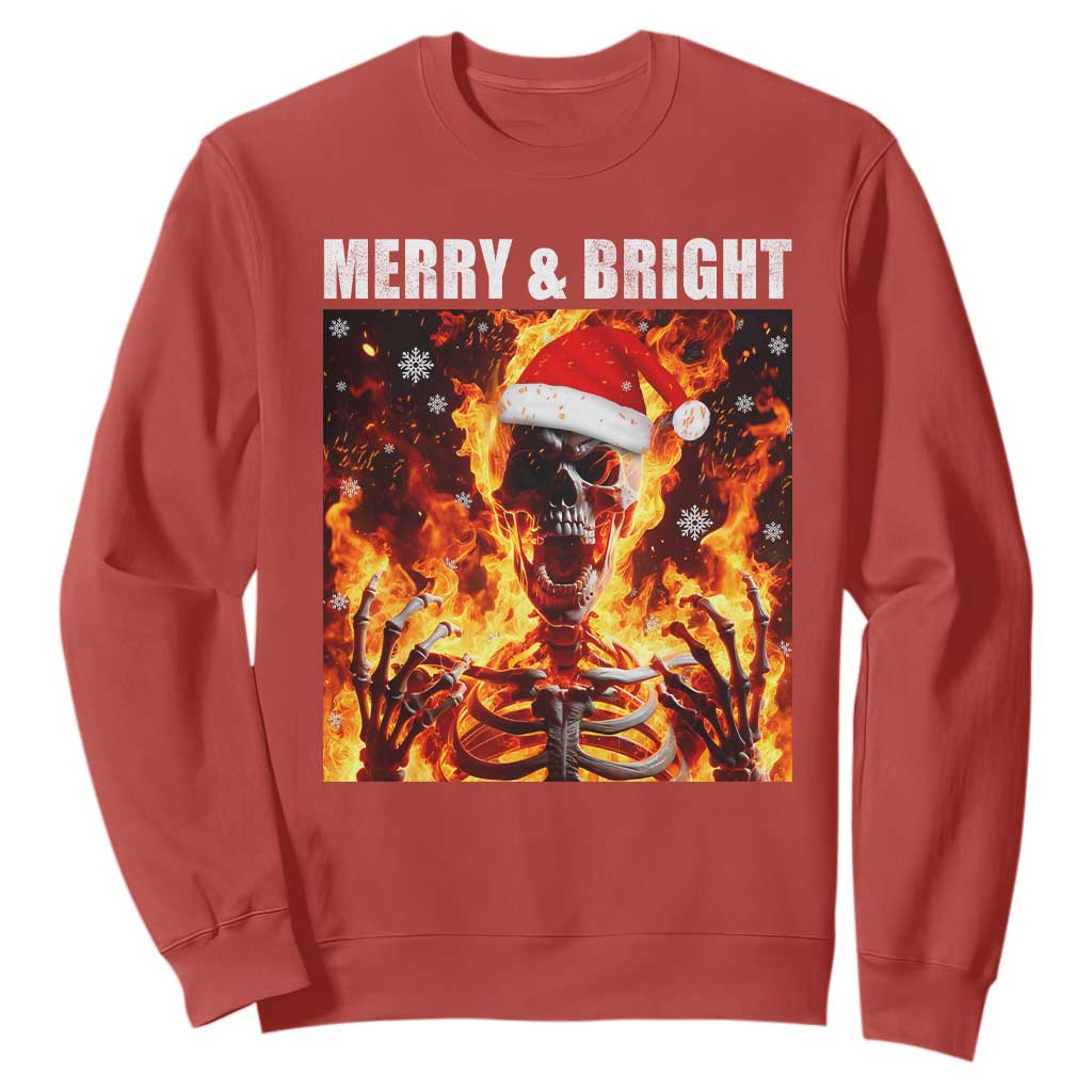Funny Merry And Bright Sweatshirt Christmas Chaos Xmas Skeleton Fire Flames TS11 Red Print Your Wear
