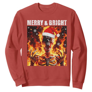 Funny Merry And Bright Sweatshirt Christmas Chaos Xmas Skeleton Fire Flames TS11 Red Print Your Wear