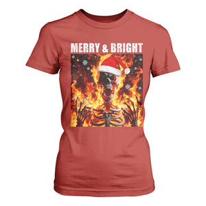 Funny Merry And Bright T Shirt For Women Christmas Chaos Xmas Skeleton Fire Flames TS11 Red Print Your Wear