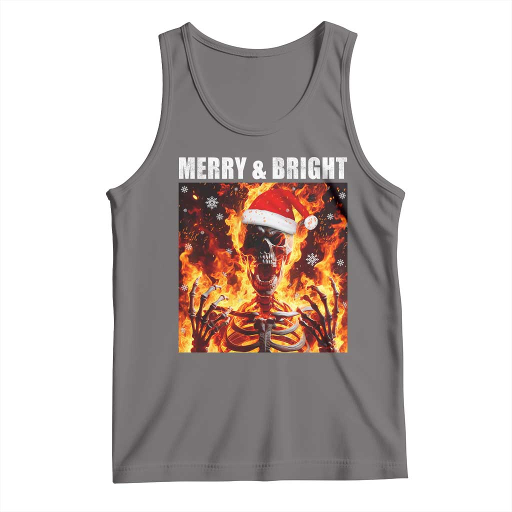 Funny Merry And Bright Tank Top Christmas Chaos Xmas Skeleton Fire Flames TS11 Deep Heather Print Your Wear