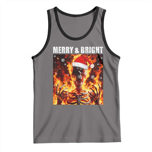 Funny Merry And Bright Tank Top Christmas Chaos Xmas Skeleton Fire Flames TS11 Deep Heather Black Print Your Wear