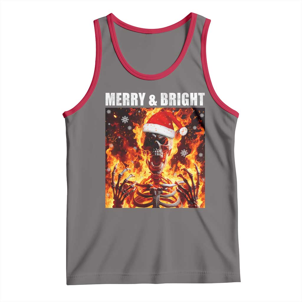 Funny Merry And Bright Tank Top Christmas Chaos Xmas Skeleton Fire Flames TS11 Deep Heather Red Print Your Wear