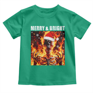 Funny Merry And Bright Toddler T Shirt Christmas Chaos Xmas Skeleton Fire Flames TS11 Irish Green Print Your Wear