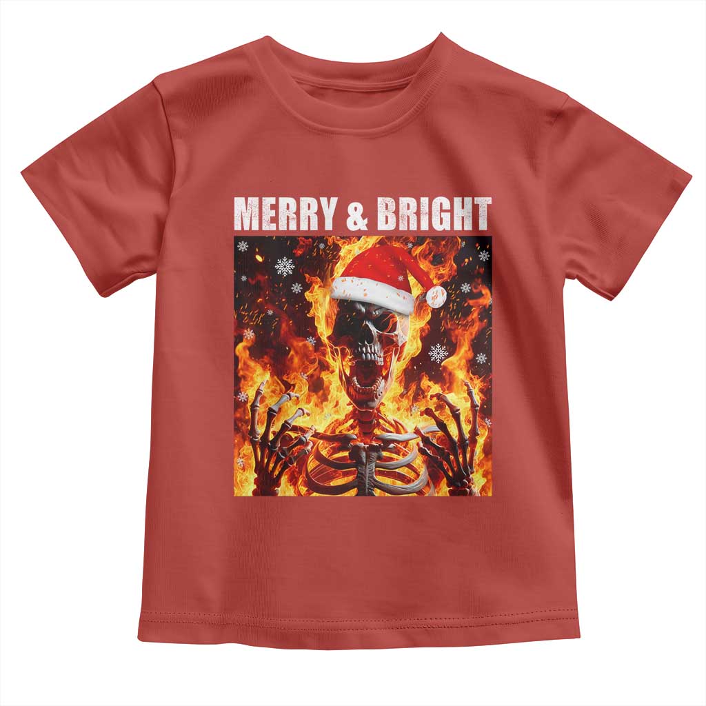 Funny Merry And Bright Toddler T Shirt Christmas Chaos Xmas Skeleton Fire Flames TS11 Red Print Your Wear