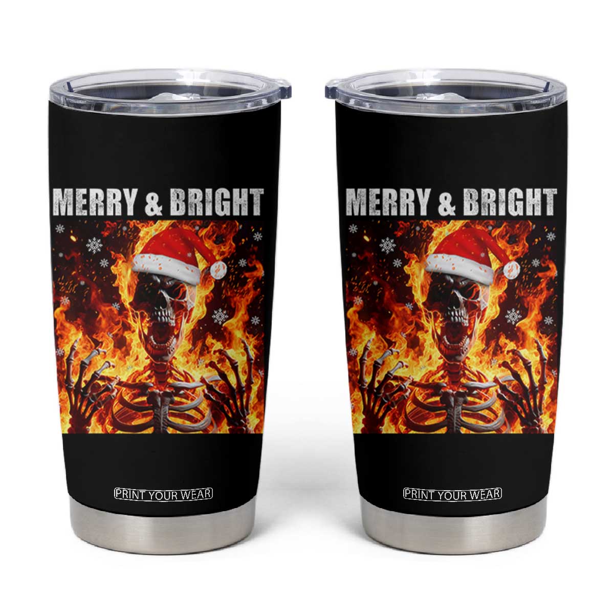 Funny Merry And Bright Tumbler Cup Christmas Chaos Xmas Skeleton Fire Flames TS11 Black Print Your Wear