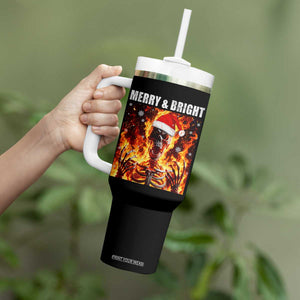 Funny Merry And Bright Tumbler With Handle Christmas Chaos Xmas Skeleton Fire Flames TS11 Print Your Wear