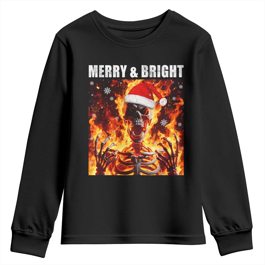 Funny Merry And Bright Youth Sweatshirt Christmas Chaos Xmas Skeleton Fire Flames TS11 Black Print Your Wear