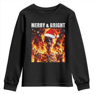 Funny Merry And Bright Youth Sweatshirt Christmas Chaos Xmas Skeleton Fire Flames TS11 Black Print Your Wear