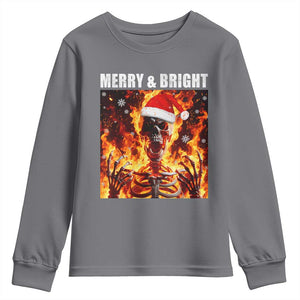 Funny Merry And Bright Youth Sweatshirt Christmas Chaos Xmas Skeleton Fire Flames TS11 Charcoal Print Your Wear