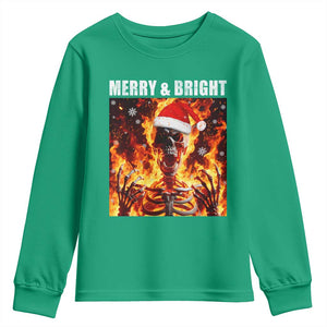 Funny Merry And Bright Youth Sweatshirt Christmas Chaos Xmas Skeleton Fire Flames TS11 Irish Green Print Your Wear